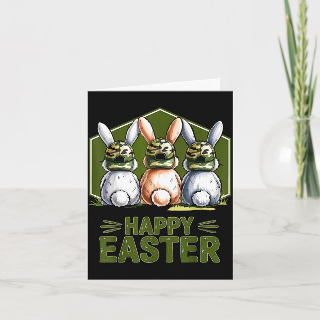 Happy easter camo bunny rabbit coquette bow card (Front)
