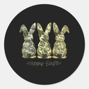 Happy Easter Camo Bunny Rabbit Coquette Bow Classic Round Sticker