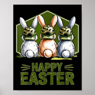 Happy easter camo bunny rabbit coquette bow poster