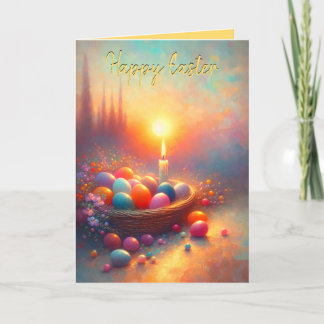 Happy Easter Candle Basket Folded Holiday Card