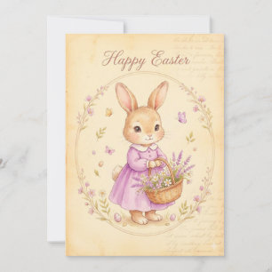 Happy Easter Card - Bunny in Purple Dress
