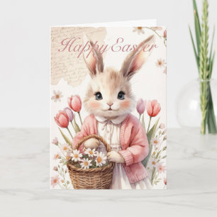 Happy Easter Card - Bunny with Flower Basket