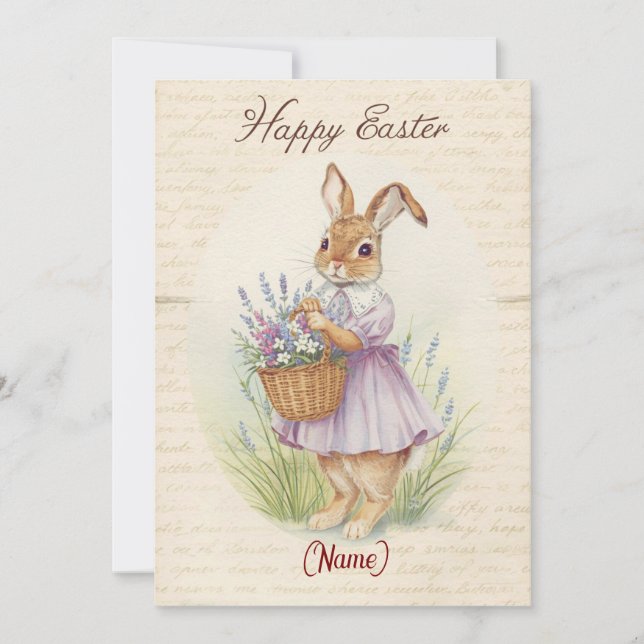 Happy Easter Card - Bunny with Lavender Basket (Front)