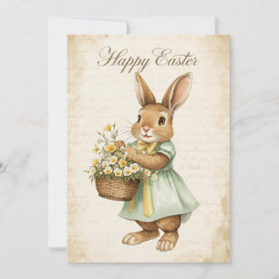 Happy Easter Card - Bunny with Yellow Flowers