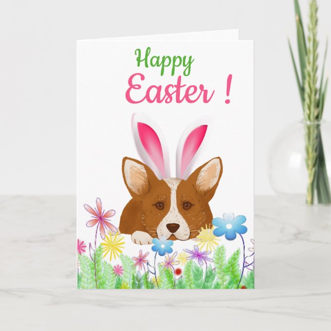 Happy Easter Card | Corgi with Easter Bunny Ear (Front)
