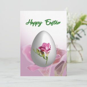 Happy Easter Card with egg and watercolor flower