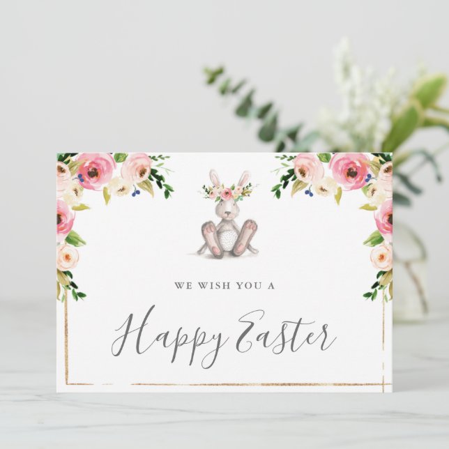 Happy Easter Cards With Floral Bunny (Standing Front)