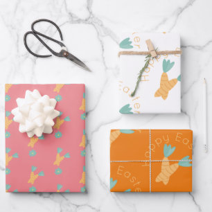 Happy Easter Carrot Bunch Colourful Wrapping Paper Sheet
