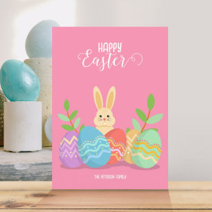Happy Easter   Cartoon Bunny & Easter Eggs Invitation