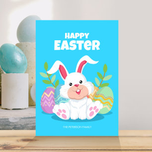 Happy Easter   Cartoon Bunny & Easter Eggs Invitation
