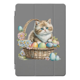 Happy Easter Cat Basket with Easter eggs & flowers iPad Pro Cover
