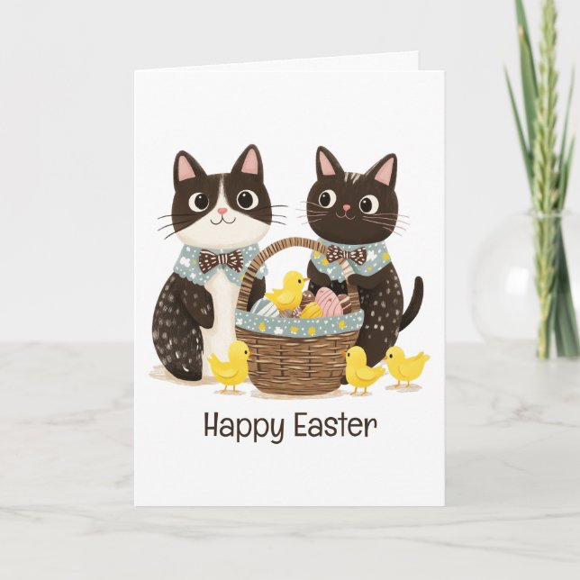 Happy Easter Cats Easter Basket Baby Chicks Card (Front)