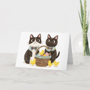 Happy Easter Cats Easter Basket Baby Chicks Card