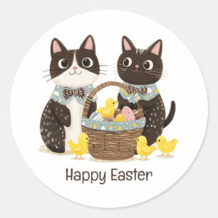 Happy Easter Cats Easter Basket Baby Chicks Classic Round Sticker