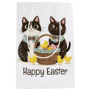 Happy Easter Cats Easter Basket Baby Chicks Medium Gift Bag