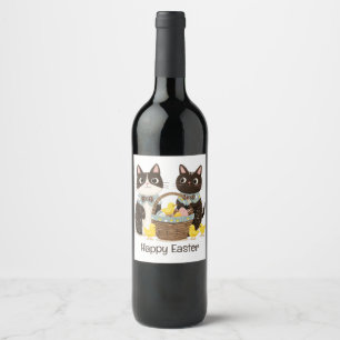 Happy Easter Cats Easter Basket Baby Chicks Wine Label