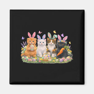 Happy Easter Cats with Bunny Ears Eggs Spring Magnet