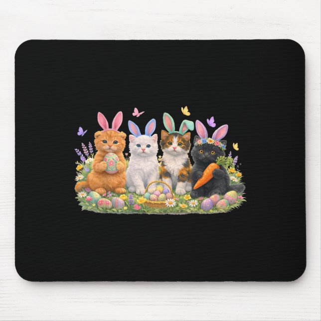 Happy Easter Cats with Bunny Ears Eggs Spring Mouse Pad (Front)