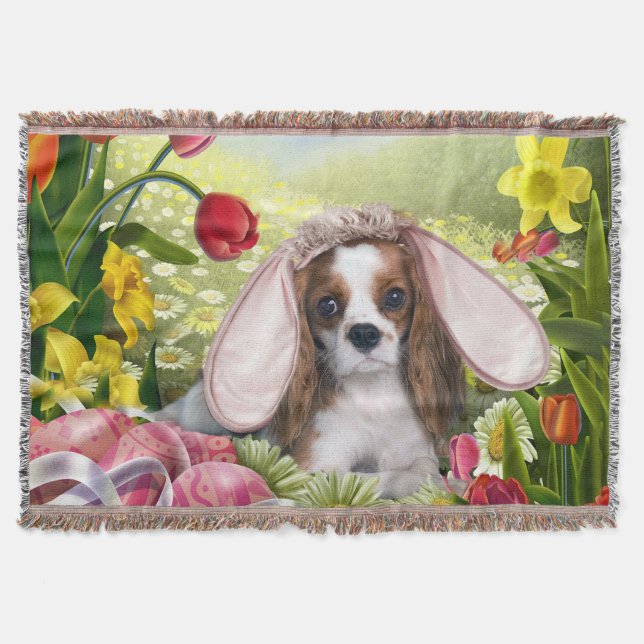 Happy Easter Cavalier King Charles Spaniel Blanket (Front)