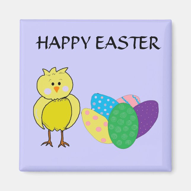 Happy Easter Chick And Eggs Magnet (Front)