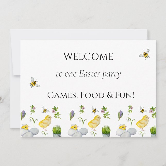 Happy Easter chick and spring flowers Invitation (Front)
