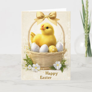 Happy Easter Chick Basket Holiday greetings card
