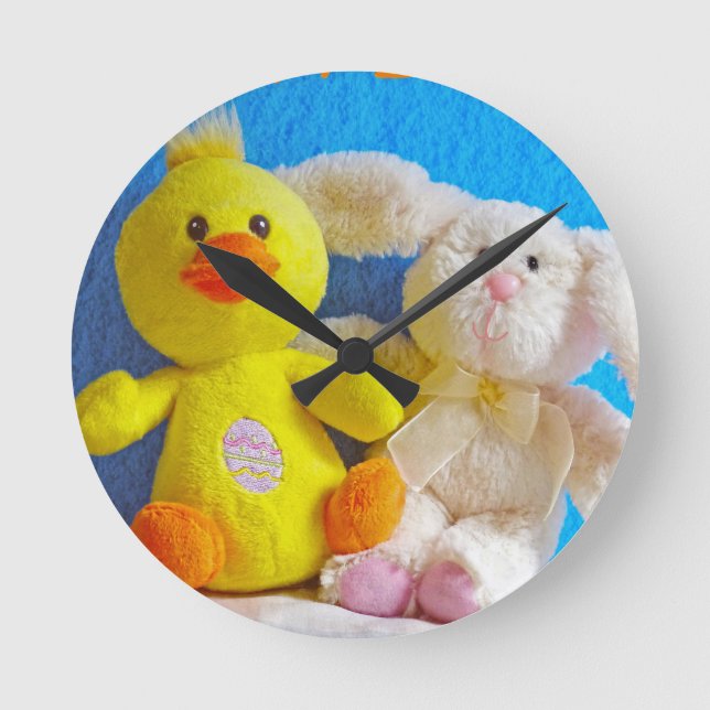 Happy Easter Chick + Bunny Round Clock (Front)