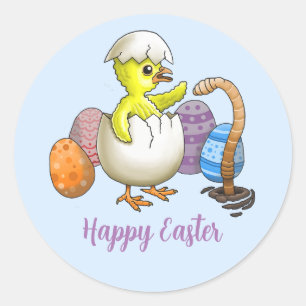 Happy Easter Chick Classic Round Sticker