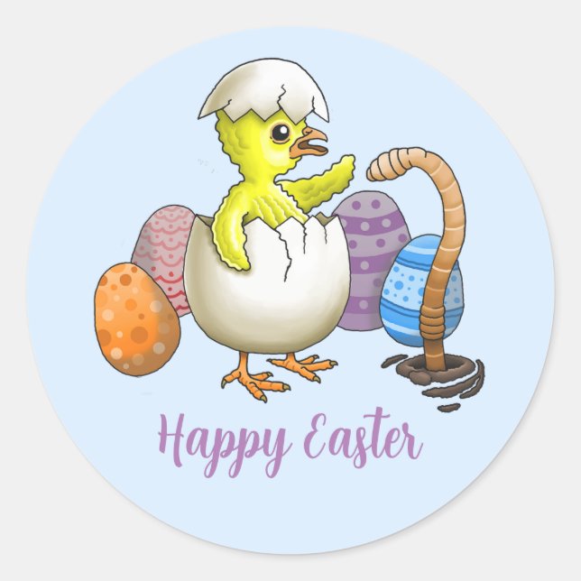 Happy Easter Chick Classic Round Sticker (Front)