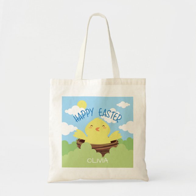 Happy Easter Chick Personalised Name | Holidays Tote Bag (Front)