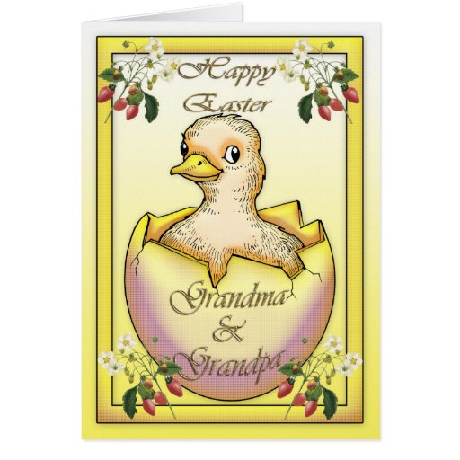 Happy Easter chick with egg, for Grandparents Card | Zazzle