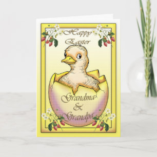 Happy Easter chick with egg, for Grandparents Holiday Card