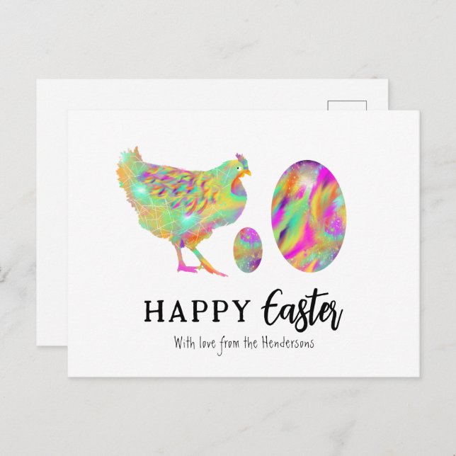 Happy Easter Chicken and eggs watercolor Holiday Postcard (Front/Back)