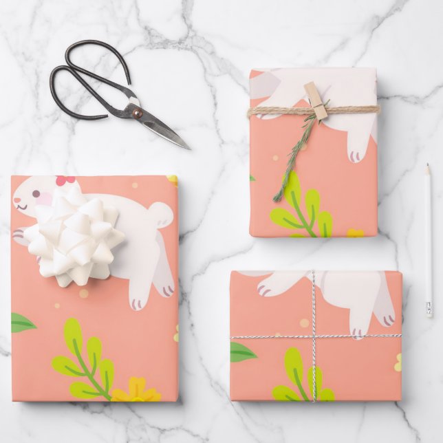 Happy Easter Chicken And Rabbit Wrapping Paper Sheet (Front)