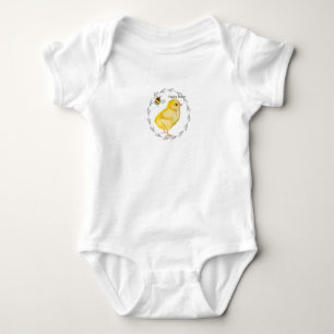 Happy Easter chicken and spring flowers Baby Bodysuit