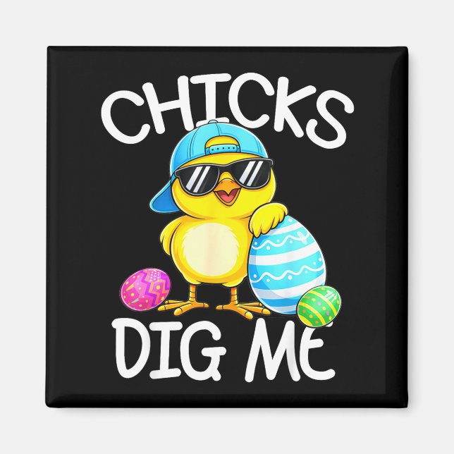 Happy Easter Chicks Dig Easter Toddler Boys Men Magnet (Front)