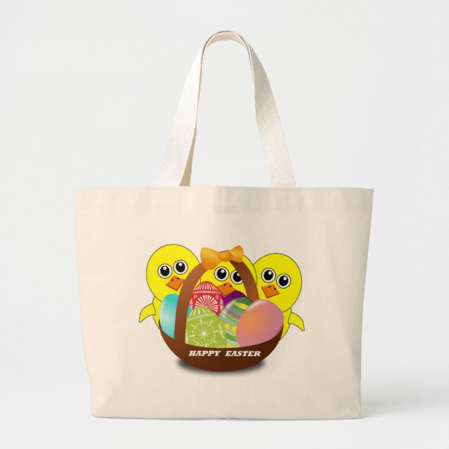 "HAPPY EASTER" CHICKS LARGE TOTE BAG (Front)
