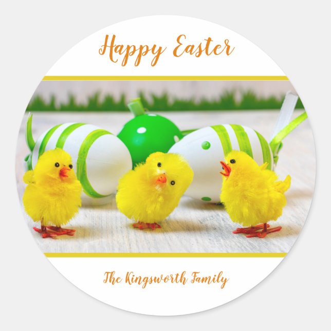 Happy Easter chicks personalised Classic Round Sticker (Front)