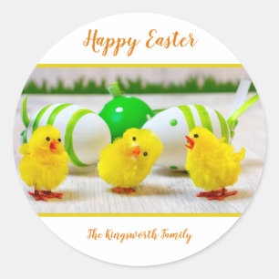 Happy Easter chicks personalized Classic Round Sticker