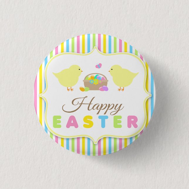 Happy Easter Chicks Pin Back Button (Front)