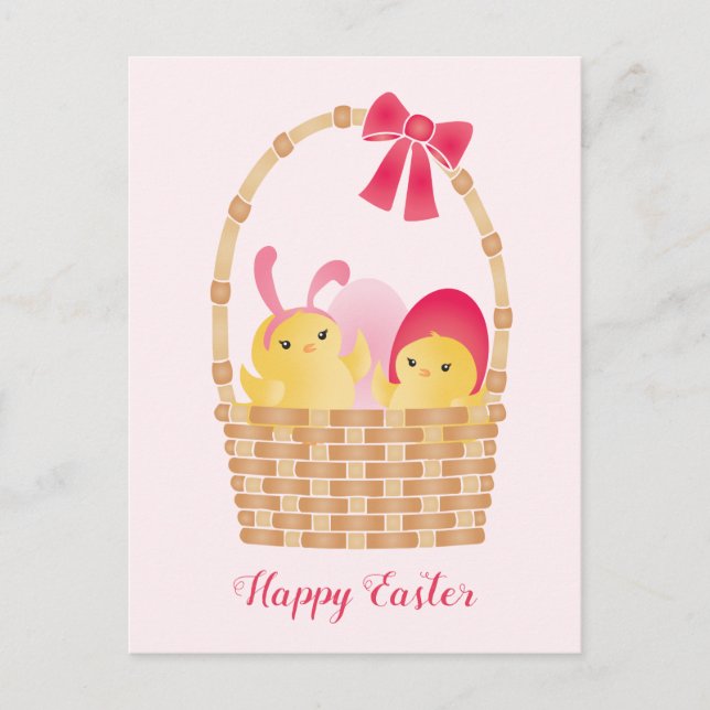 Happy Easter Chicks Pink Postcard (Front)