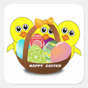 "HAPPY EASTER" CHICKS SQUARE STICKER