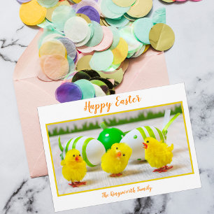 Happy Easter chicks with egg personalised Holiday Card