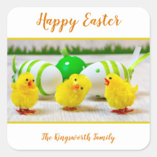 Happy Easter chicks with egg personalised Square Sticker
