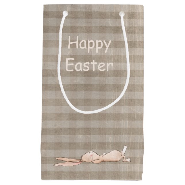 Happy Easter Chill Bunny Rabbit Gingham  Small Gift Bag (Front)