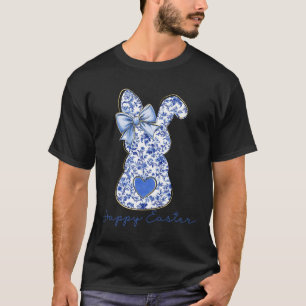 Happy Easter Chinoiserie Floral Bunny Cute Blue Bo T-Shirt