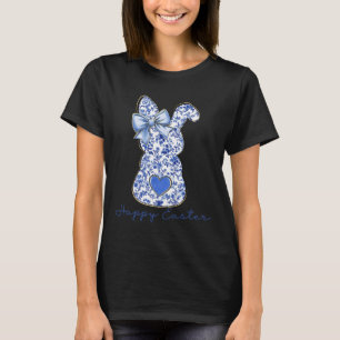 Happy Easter Chinoiserie Floral Bunny Cute Blue Bo T-Shirt