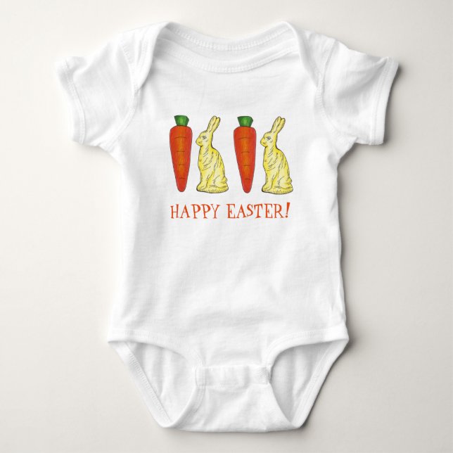 Happy Easter Chocolate Bunny Bunnies Orange Carrot Baby Bodysuit (Front)