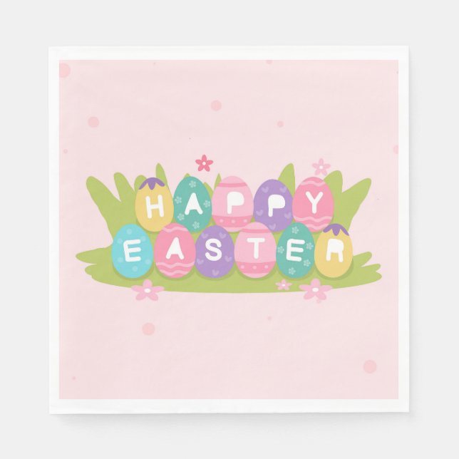 Happy Easter Chocolate Eggs Card Napkin (Front)