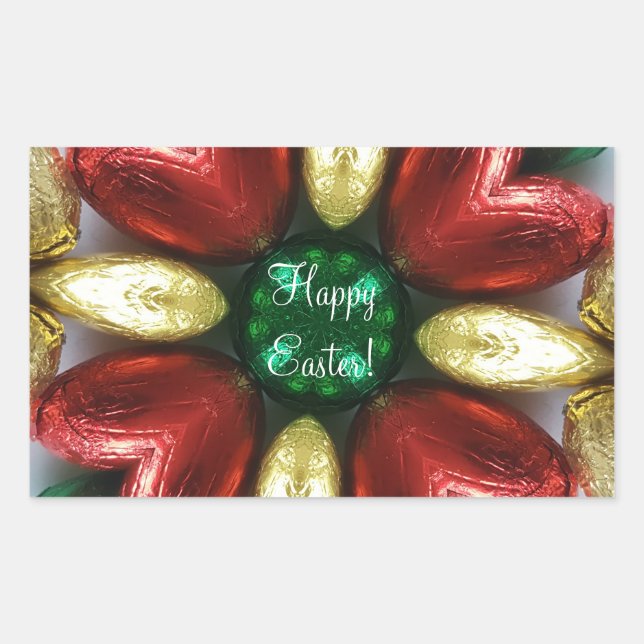 Happy Easter Chocolate Eggs Kaleidoscope Flower Rectangular Sticker (Front)